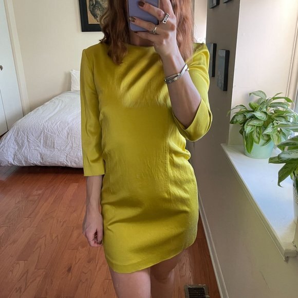 French Connection 3/4 Sleeve Mini Sheath Dress Yellow Size 2 - Picture 1 of 8